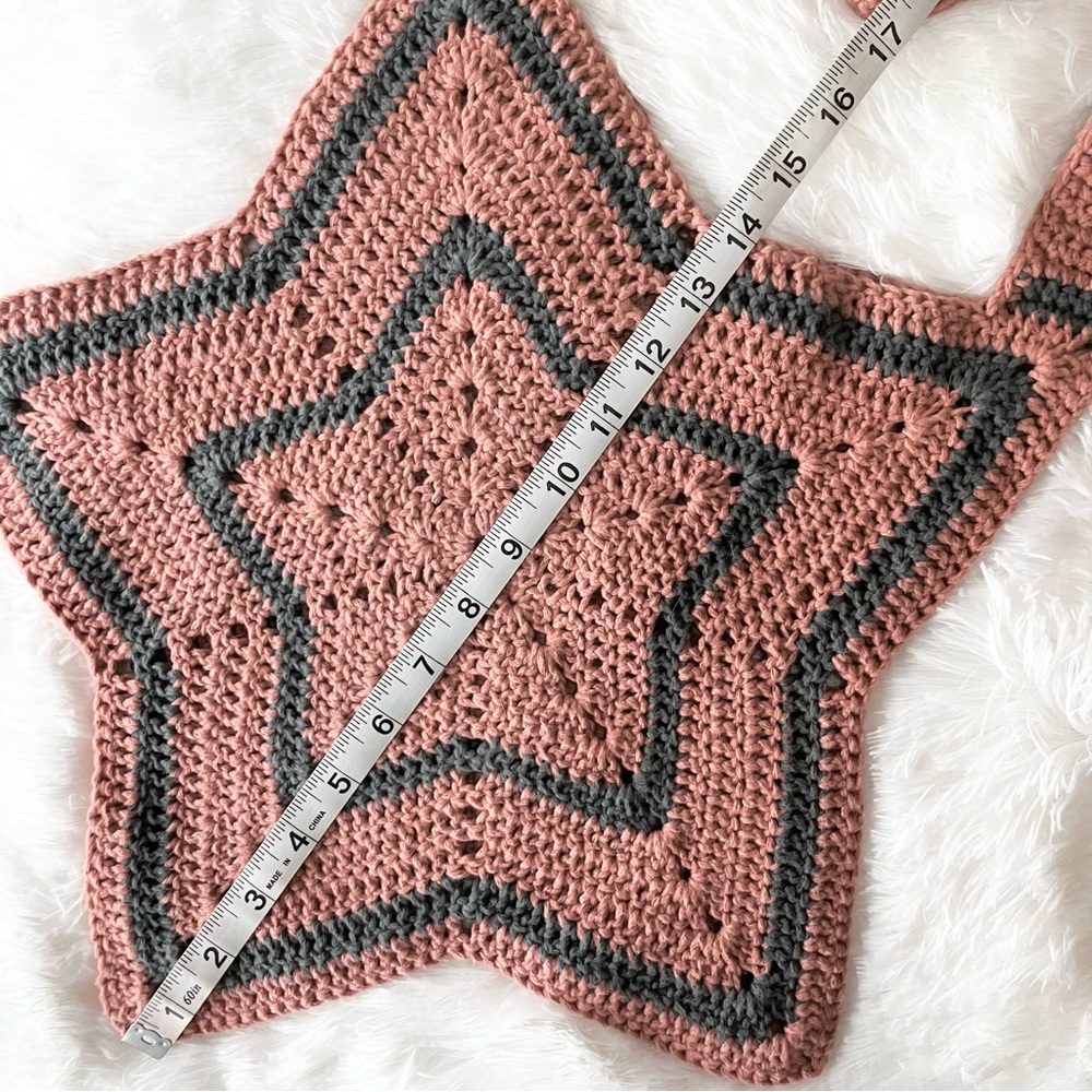 New Handmade Crochet Star Bag Purse Pink Gray L - Picture 5 of 5